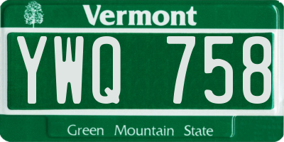 VT license plate YWQ758