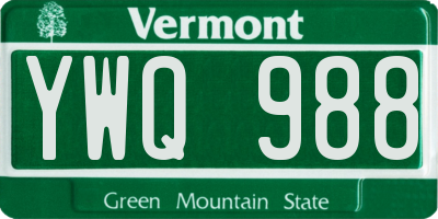 VT license plate YWQ988