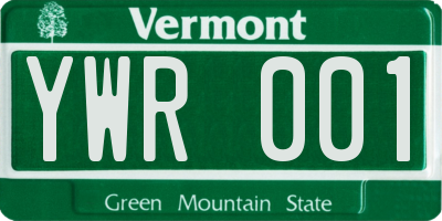 VT license plate YWR001