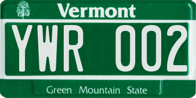 VT license plate YWR002