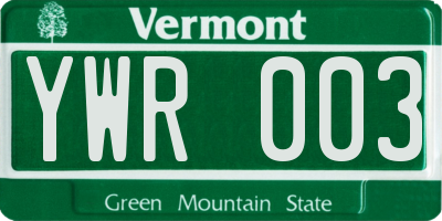 VT license plate YWR003