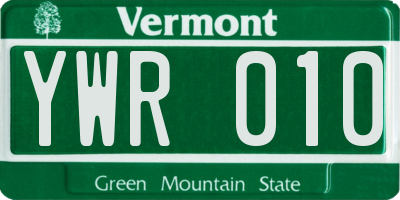 VT license plate YWR010