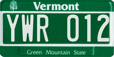 VT license plate YWR012