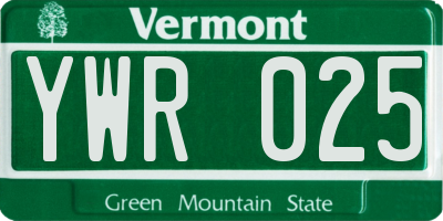 VT license plate YWR025