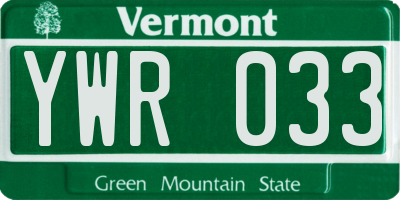 VT license plate YWR033