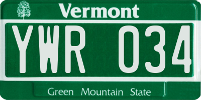 VT license plate YWR034