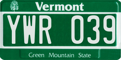 VT license plate YWR039