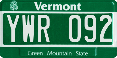 VT license plate YWR092
