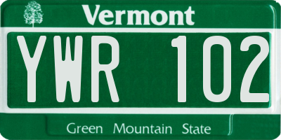 VT license plate YWR102