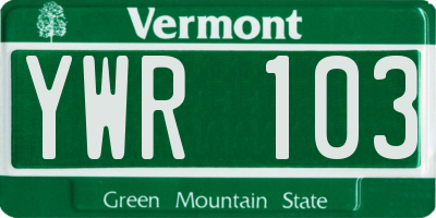 VT license plate YWR103