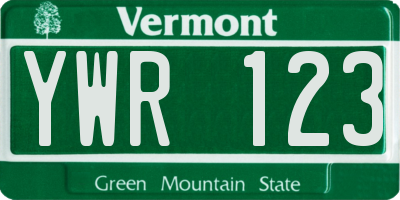 VT license plate YWR123