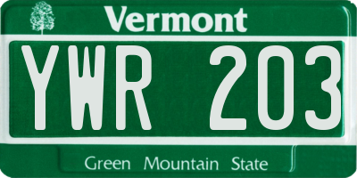 VT license plate YWR203