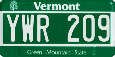VT license plate YWR209
