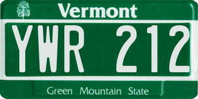 VT license plate YWR212