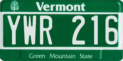 VT license plate YWR216