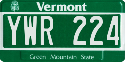 VT license plate YWR224