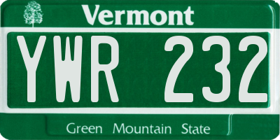 VT license plate YWR232