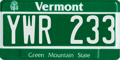 VT license plate YWR233