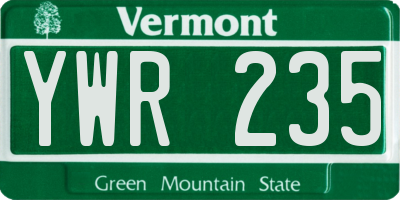 VT license plate YWR235