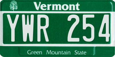 VT license plate YWR254