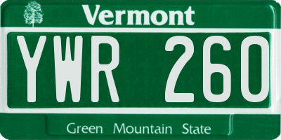 VT license plate YWR260