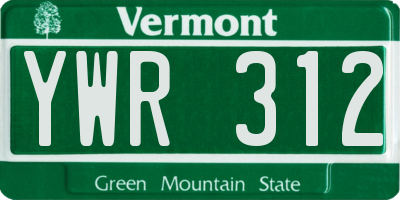 VT license plate YWR312