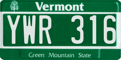 VT license plate YWR316