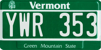 VT license plate YWR353