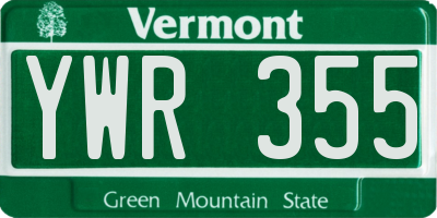 VT license plate YWR355