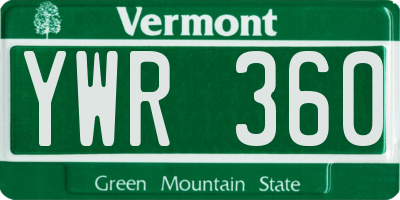VT license plate YWR360