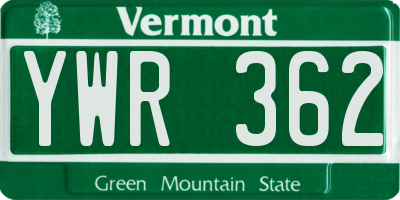 VT license plate YWR362