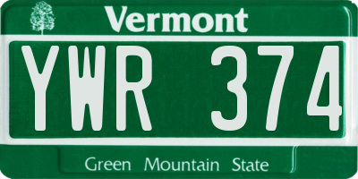 VT license plate YWR374