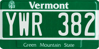 VT license plate YWR382