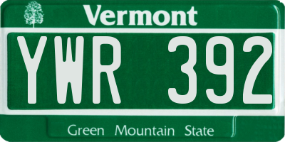 VT license plate YWR392