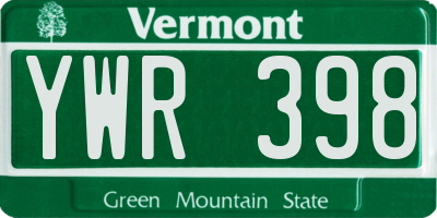 VT license plate YWR398