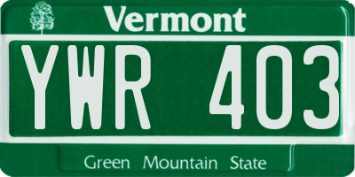 VT license plate YWR403