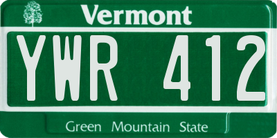 VT license plate YWR412