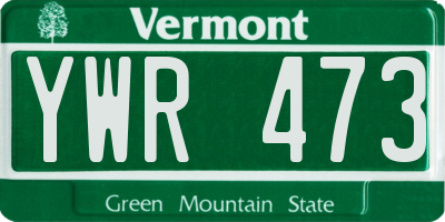 VT license plate YWR473