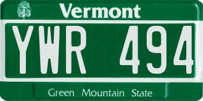 VT license plate YWR494