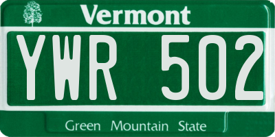 VT license plate YWR502