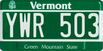 VT license plate YWR503