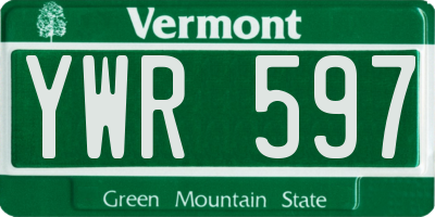 VT license plate YWR597