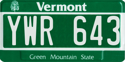 VT license plate YWR643