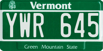 VT license plate YWR645