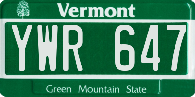 VT license plate YWR647