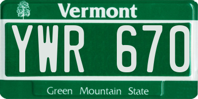 VT license plate YWR670
