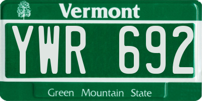 VT license plate YWR692