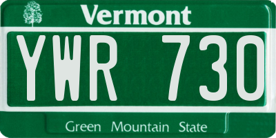 VT license plate YWR730