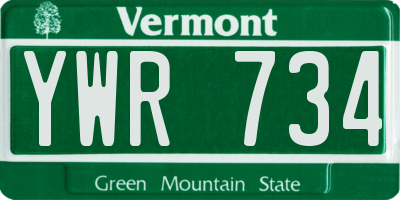 VT license plate YWR734