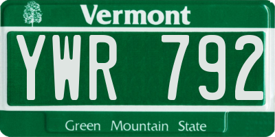 VT license plate YWR792